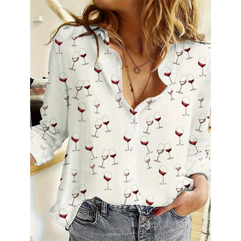 Women's Cactus Printed Top Autumn Elegant Fun Shirt Casual Loose Long Sleeve Fashion Button Top Comfortable Travel Jacket