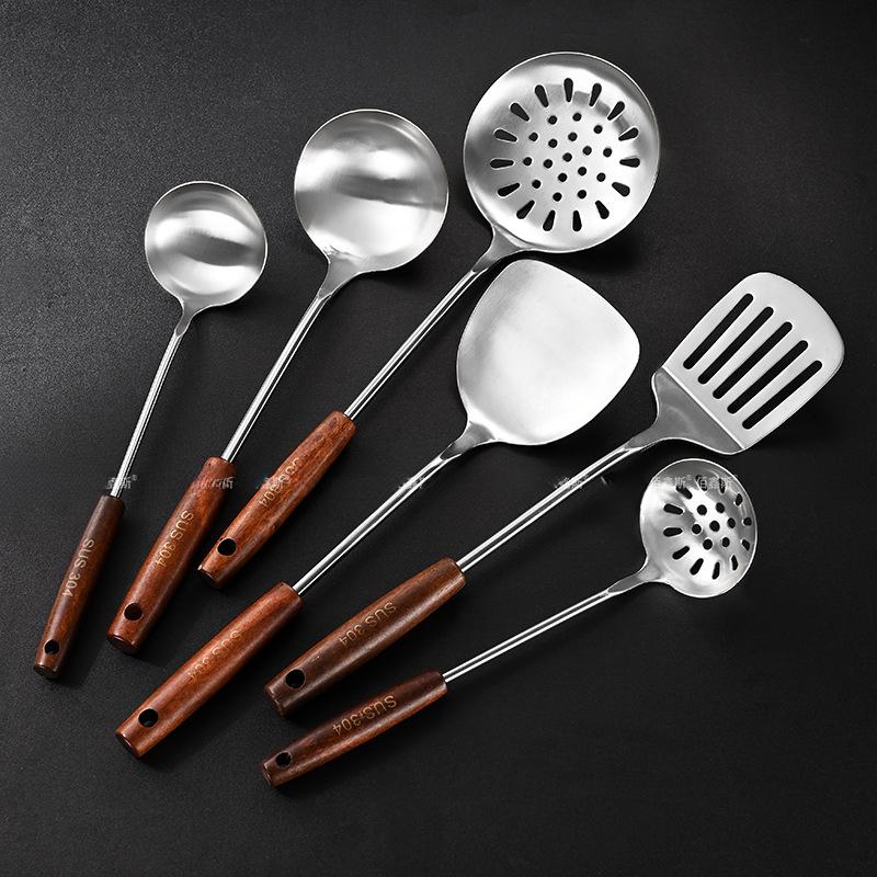 304 Stainless Steel Cooking Utensil Set Vintage Wooden Handle Kitchen Tools