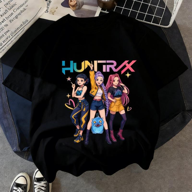 Kpop Demon Hunters Huntrix Футболка Женская Мужская 2026 Лето Короткий Рукав Футболка Аниме Принт Streetwear Повседневные Топы Детская Одежда Y2k