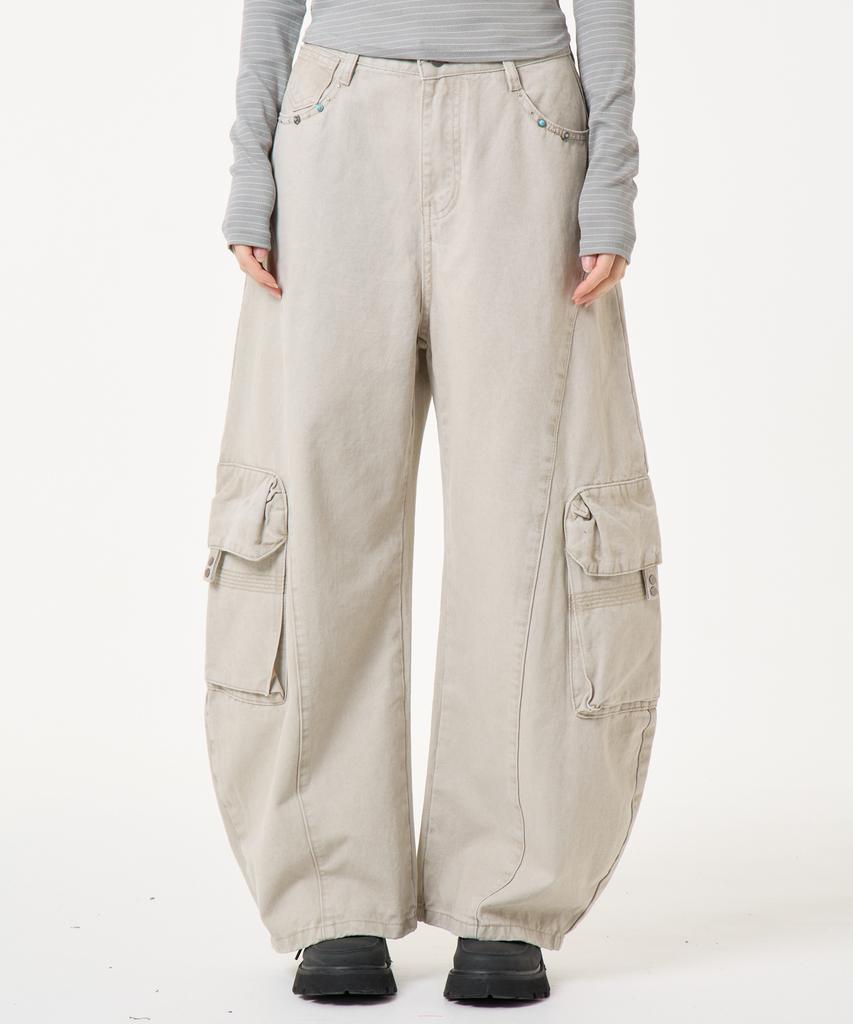 UNKNOWN PLANET Curved Cargo Cotton Pants Beige