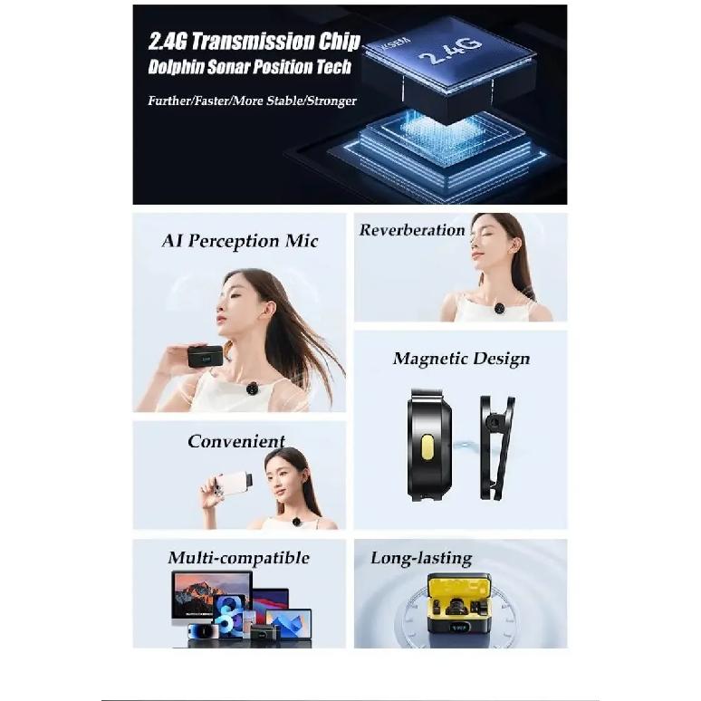 XinMic Wireless Lavalier Lapel Microphone Noise Cancel Live Game Android Mini Mic Type-C Phone Outdoor recording Interview PC