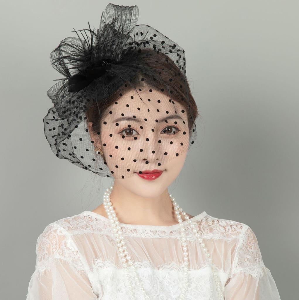 Bridal Face Covering Headgear Veil Old Shanghai Cheongsam Accessories Classical Feather Top Hat