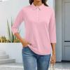 Women's Fashion Casual Lapel Short 3/4 Sleeve Solid Color Shirt Women's Button Up Tops