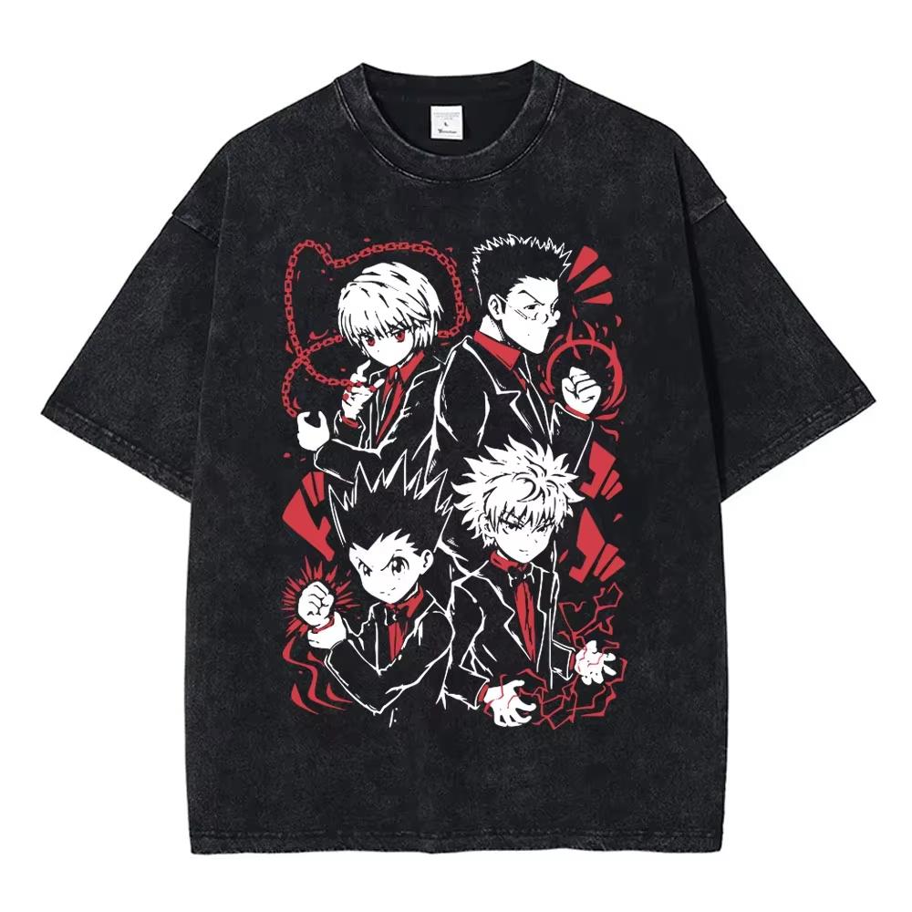 Anime Hunter X Hunter Vintage Washed T Shirt Phantom Troupe Feitan Potoo Shizuku Machi Hisoka Chrollo Spider  New Top