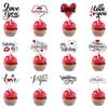12pcs Red Heart I Love you XOXO Cake Toppers Valentines Day Cupcake Picks Wedding Engagement Birthday Party Cake Decoration