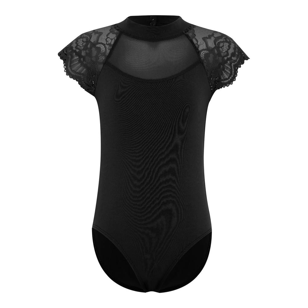 Детский балетный купальник для тренировок, кружевные рукава-крылышки, прозрачная сетчатая вставка, лоскутный вырезной боди, одежда для танцев
