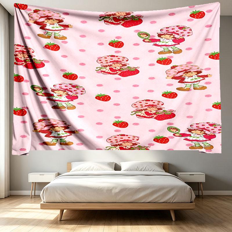 Strawberry Shortcake Print Tapestry - Portable Wall Decor Cloth, for Home, Dorm, Travel, Bedroom, Living Room - Ideal Birthday Housewarming Gift