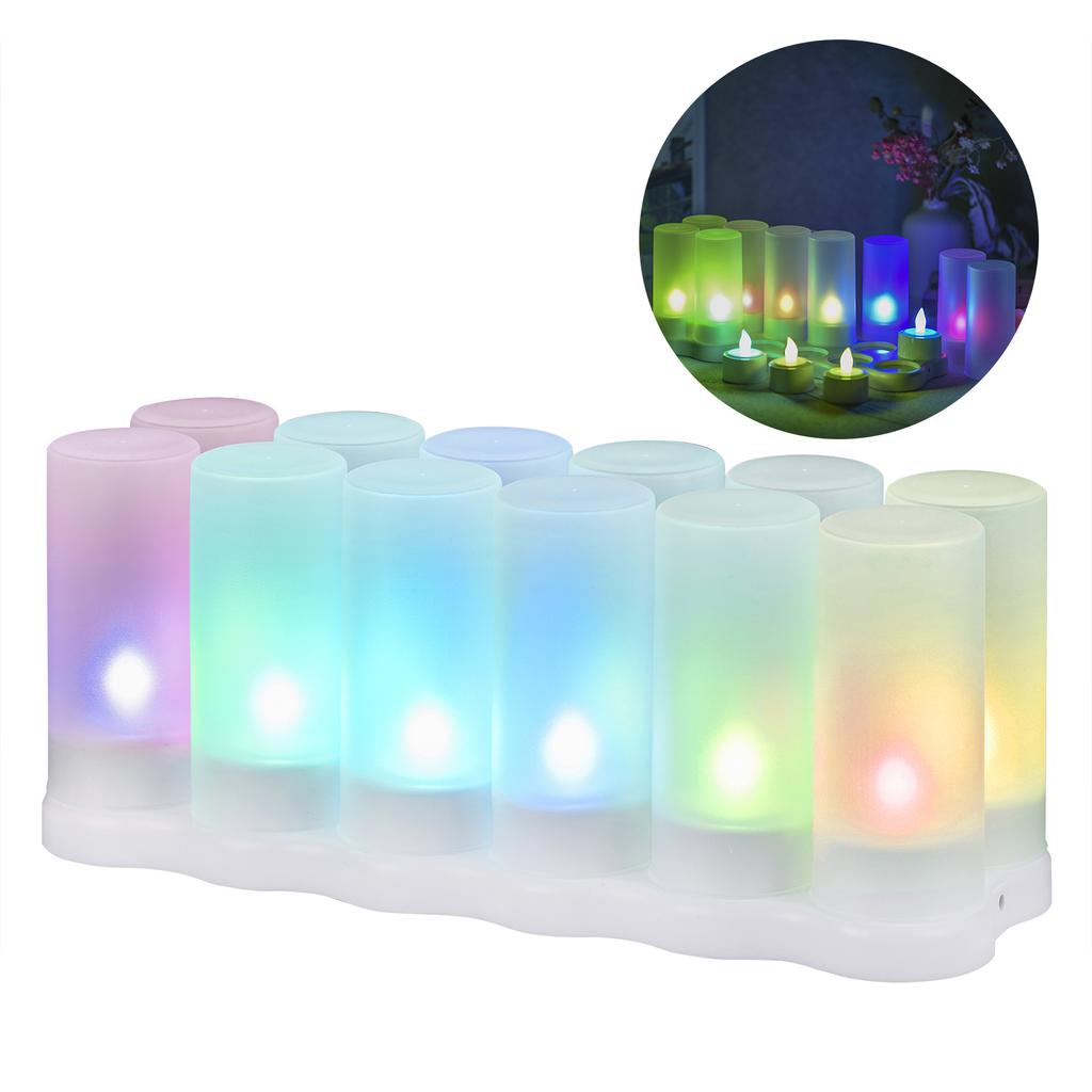 12 PCS Flameless Candles Realistic LED Cordless Tealight Candles 6 Colors Changing with Frosted