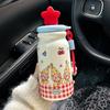 Милая кружка-термос со звездой Kawaii Бутылка для воды из нержавеющей стали с соломинкой Портативный термос для чая, кофе Керамический тамблер для женщины