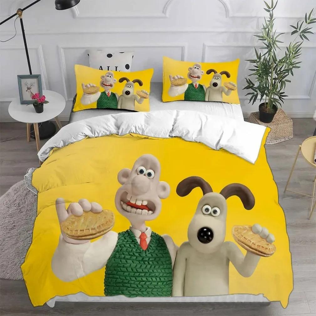 Cartoon Dog Duvet Cover Pillowcase Bedding Set Wallace&Gromit Adult Boy Girl Bedroom Decoration Children Single Double Size