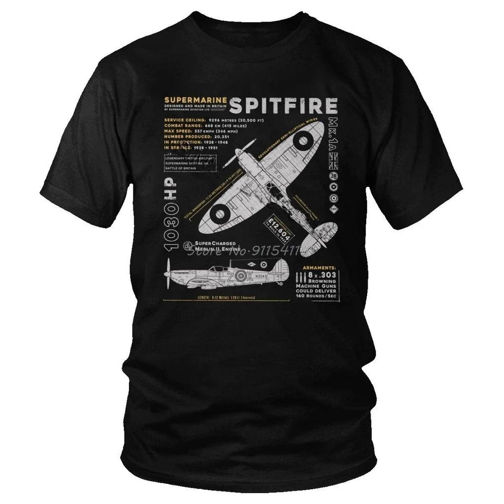 Летняя мужская футболка с принтом самолета Футболки Super Ocean Spitfire MK 1 Печатные с коротким рукавом Свободная футболка Мужская ткань...