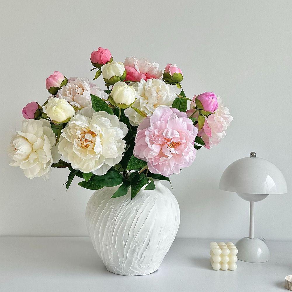 DIY 2 Head Artificial Peony Bouquet Silk Cloth Lifelike Peony Flower Bundle Artificial Flower Home Wedding Decoration