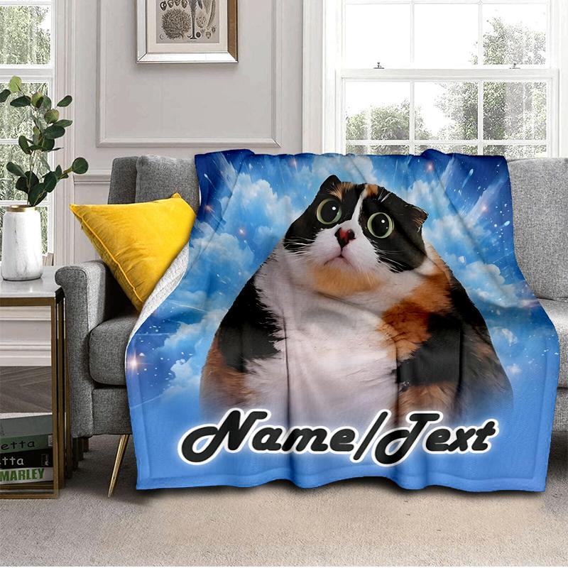 1PC Custom Name Cosmic Cat Portrait outdooor Flannel blankets Throw Blanket All-Season Throw Gift Bedspread for Couch, Bed, Camping Holiday Birthday g