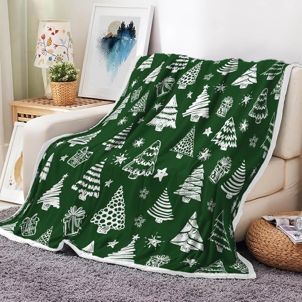 Christmas Red White Throw Blanket Soft Flannel with Snowflakes Stars Tree Decorative for Home Sofa New Year