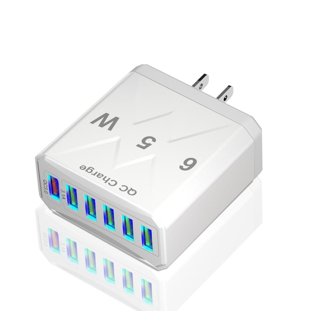 65 Вт 6 портов USB быстрое зарядное устройство EU/US/UK вилка Quick Charge 3.0 для iPhone 16 15 14 13 Xiaomi Samsung Redmi K60 мобильное зарядное устройство для путешествий