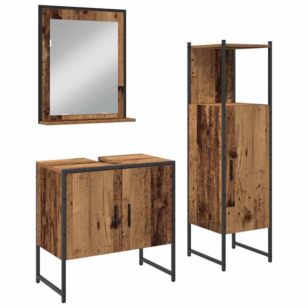 Bathroom Furniture Set with Shelf and Door 3 pcs Brown Particleboard