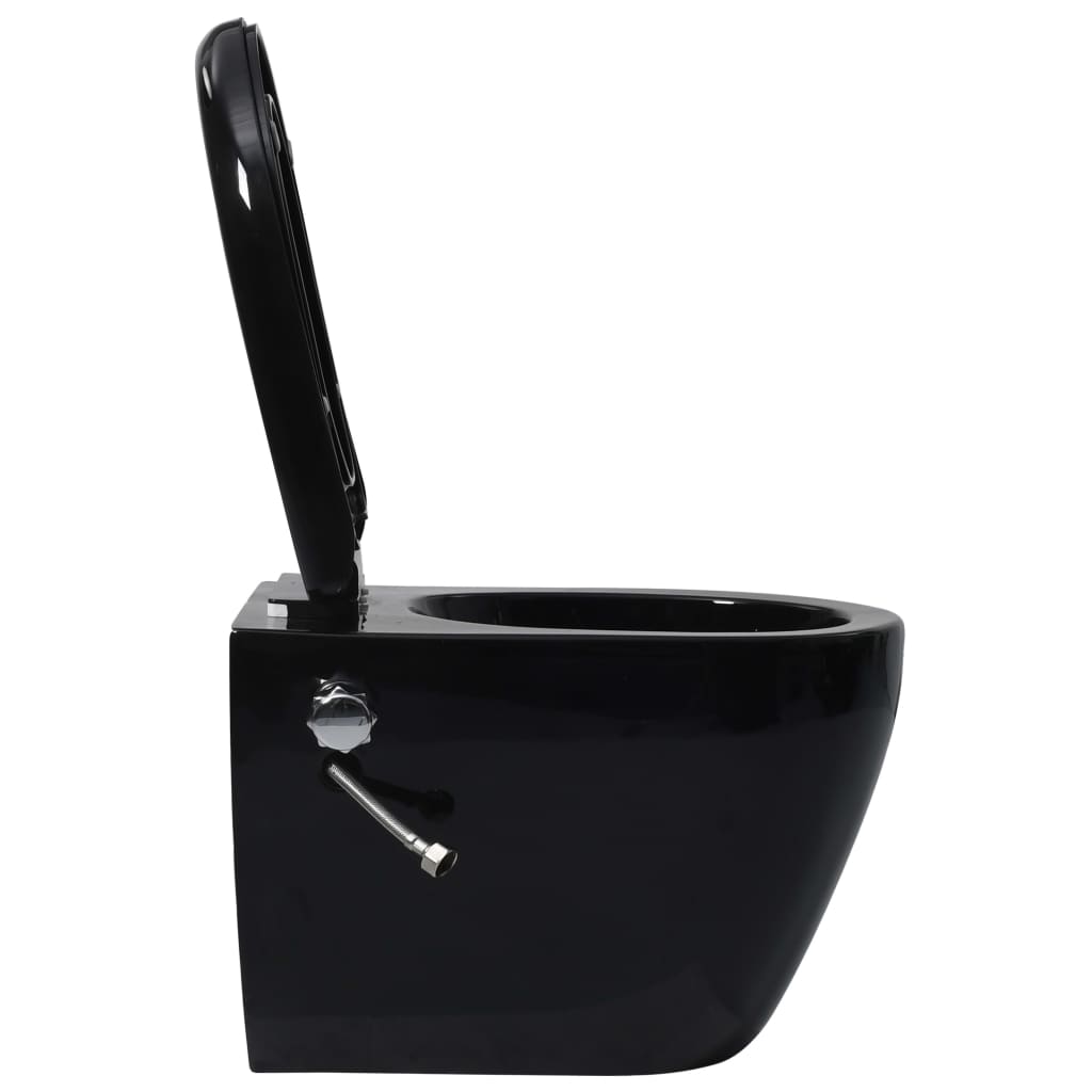 Wall Mounted Toilet without Rim Flush and with Bidet Function Ceramic Black