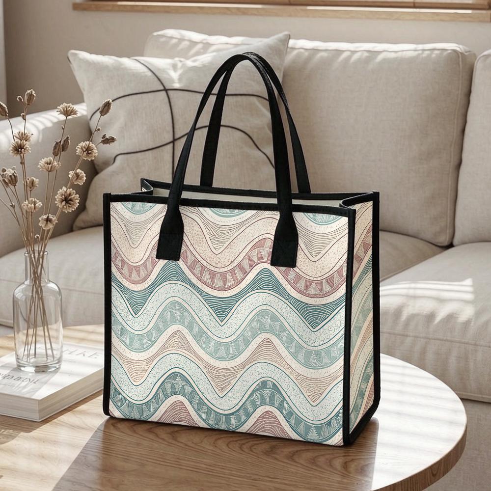 Bohemian Wavy Pattern Tote Bag Large Capacity Daily Casual Lightweight Shoulder Handbag