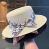 Соломенная шляпа с бантом женская 2025 весна новая универсальная элегантная широкополая шляпа от солнца шляпа с плоской тульей шляпа от солнца