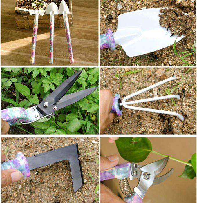 AIMOONSA Kit jardinage 10 pièces violet - pelles, râteaux, ciseaux, désherbeur, pulvérisateur, poignée ergonomique