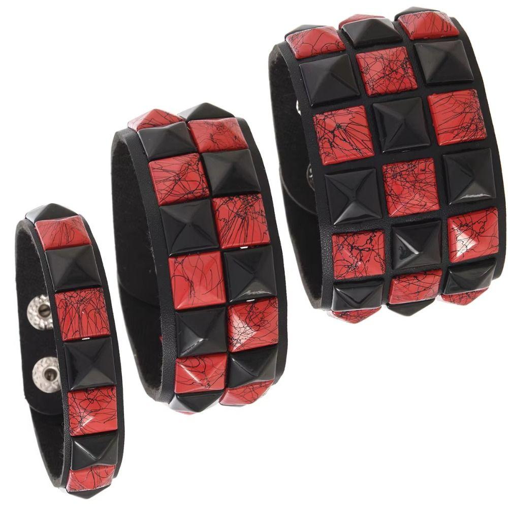 Vintage Big Wide Bracelet Contrasting Gothic Punk Bracelet Rivets Leather Wristband  Male Female