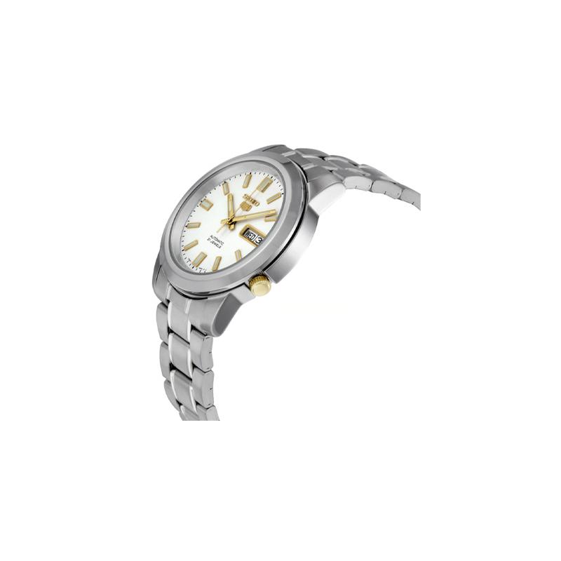 Seiko Водонепроницаемые кварцевые мужские часы со стальным ремешком 39 мм, белый циферблат SNKK07K1