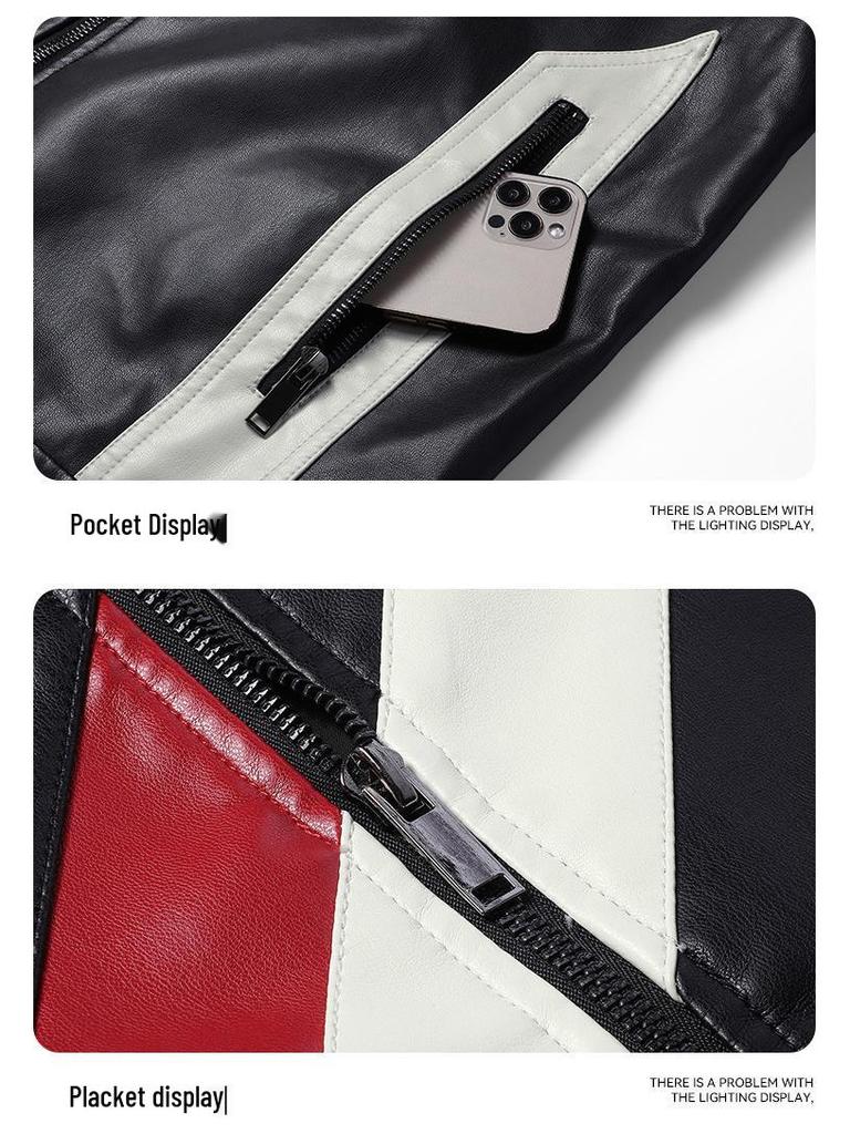 Men's PU Leather Motorcycle Racing Jacket for Spring & Autumn