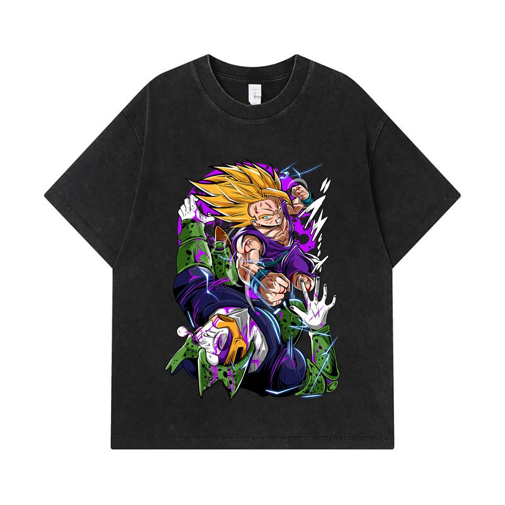 275 GSM Washed T-shirts 100% Cotton Dragon Ball V30 Gohan Cell Print Unisex Heavy Cotton T Shirt