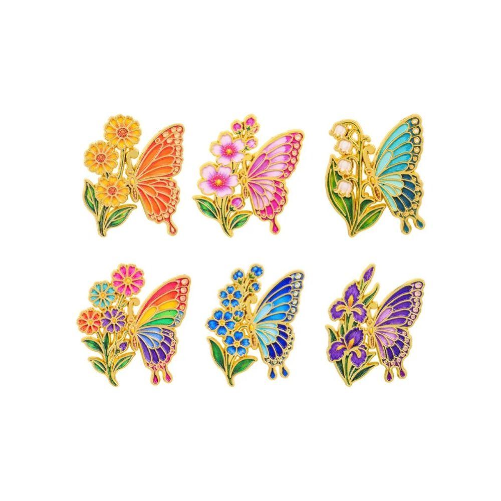 6Pcs Colorful Butterfly Pin Zinc Alloy Decor Badge Exquisite Clothing Pin Party Accessory