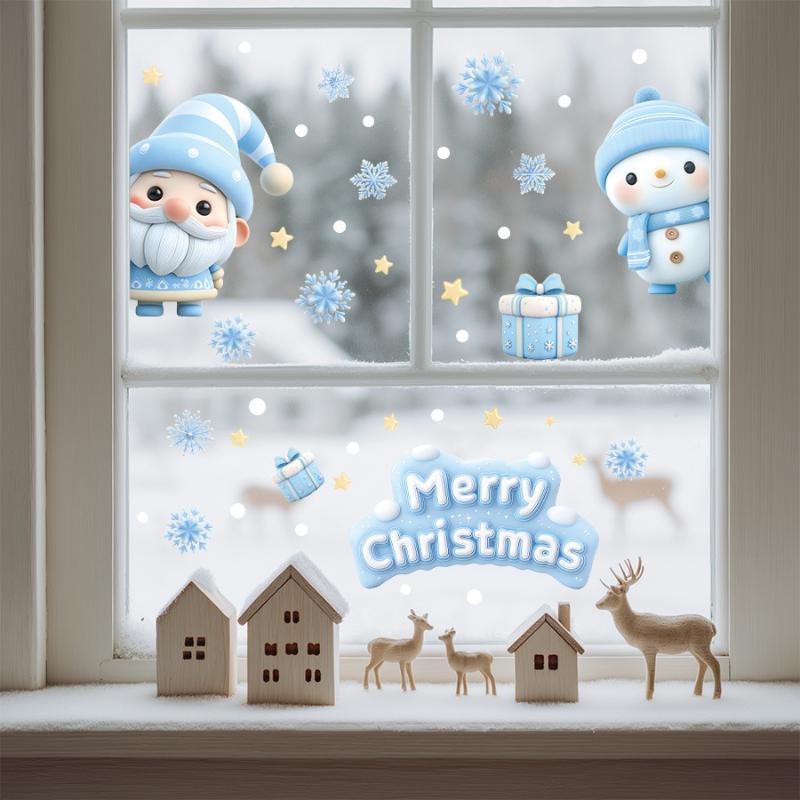 1/2/3/4/6/9 Листов Зимний Снеговик Санта Клаус Снежинка Наклейки на Статическом Электричестве Рождественские Наклейки на Окна Украшения Рождественский Декор