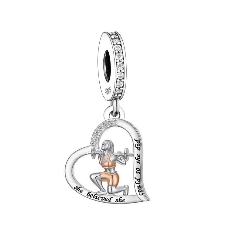 FC Jewelry Fit Original Charm Bracelet 925 Silver Sports Fitness Dumbbell Pendant Bead For Making Gym Baby Berloque