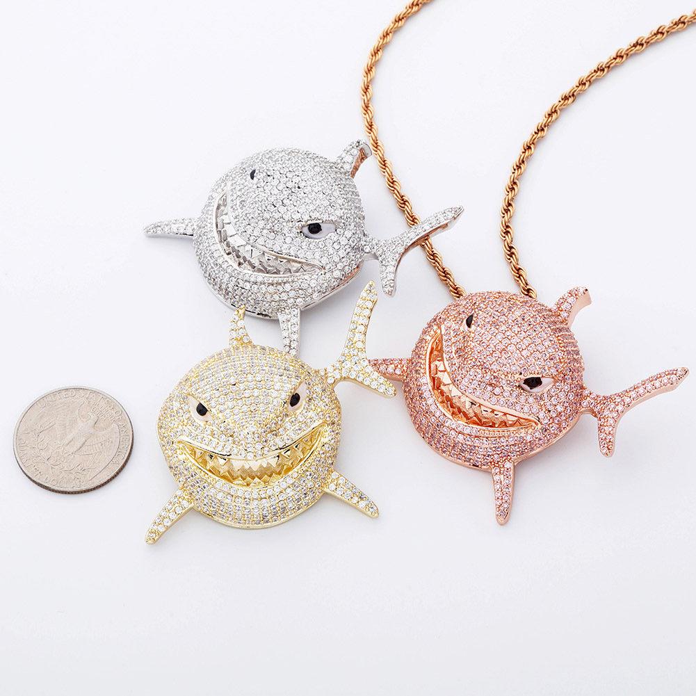 Подвеска в виде акулы с бриллиантом, индивидуальное модное мужское ожерелье в стиле хип-хоп с акулой