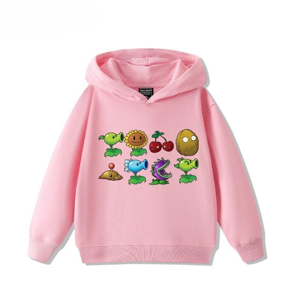 Casual kids hooded sweatshirt with colorful fantasy plant and monster cartoon, lightweight hoodie for autumn daily outfits and theme party.
