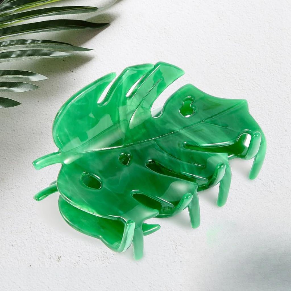 2 шт. Зеленые заколки для волос Monstera, заколки для волос из ацетата целлюлозы, маленькие заколки-коготь для девочки, аксессуары для волос
