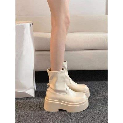 Модные универсальные ботильоны на толстой подошве с увеличением роста, повседневные, маленькие эластичные тонкие ботинки 2025 новые высокие и стройнящие короткие ботинки женские