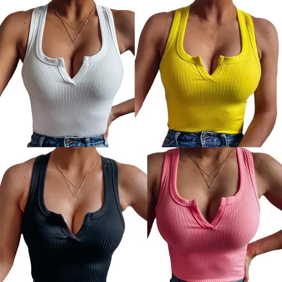 Женский вязаный топ на бретельках в рубчик с глубоким вырезом, однотонный, облегающий, сексуальный укороченный топ без рукавов с v-образным вырезом, летняя клубная одежда