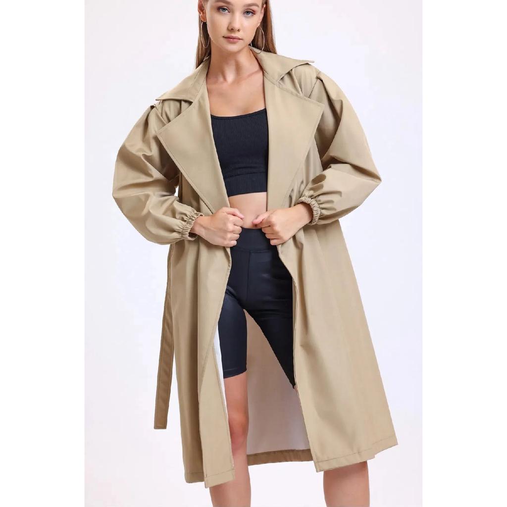 Тренч с объемными рукавами и завязкой на талии