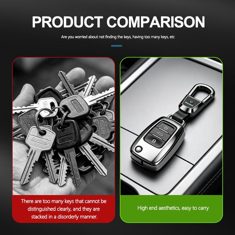 VIJT4 For Skoda 2026 Metal Keyrings Keychain Leather Key Rings Spring Snap S Kodiaq Octavia 2 3 Yeti Karoq Rapid Fabia VII VRS