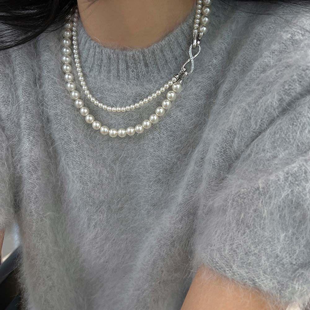 Korean Jewelry Pearl Necklace Double Layered Pearl Chain Choker Elegant Pearl Chain Beads Party