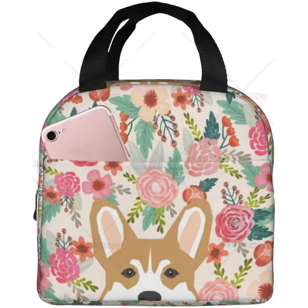 Сумка для ланча Corgis Dog Flower для взрослых, изолированный ланч-бокс с милым рисунком, многоразовая сумка для ланча для учебы, работы, пикника