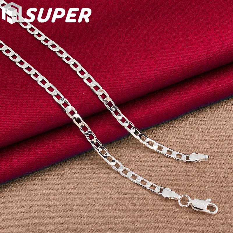 Ювелирные изделия из стерлингового серебра 925 пробы, 16/18/20/22/24/26/28/30 дюймов, 4 мм, боковое ожерелье