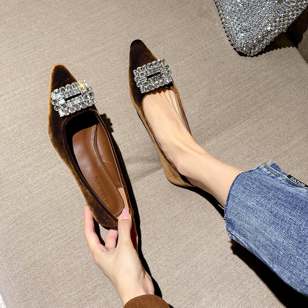 Weiwei girl 127-2 туфли-лодочки на толстом каблуке женские с острым носком с мелким вырезом на одной педали со стразами темпераментные фея ветер Doudou туфли женские