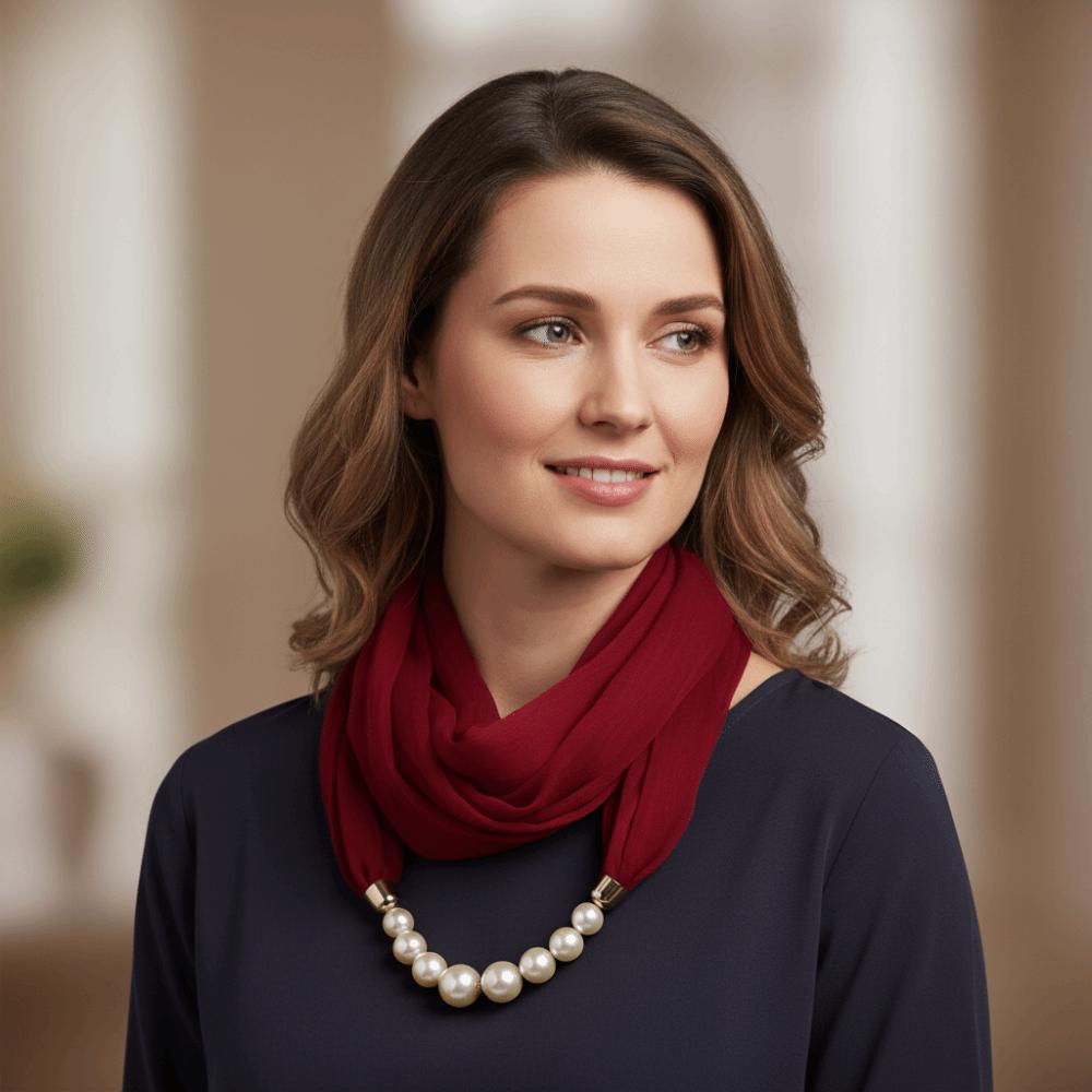 Pearl Bead Chain Necklace Scarf Windproof Beach Scarf Fashion Chiffon Scarf Women's Wear