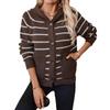Women's Hooded Knit Loose Pocket Striped Cardigan Sweater