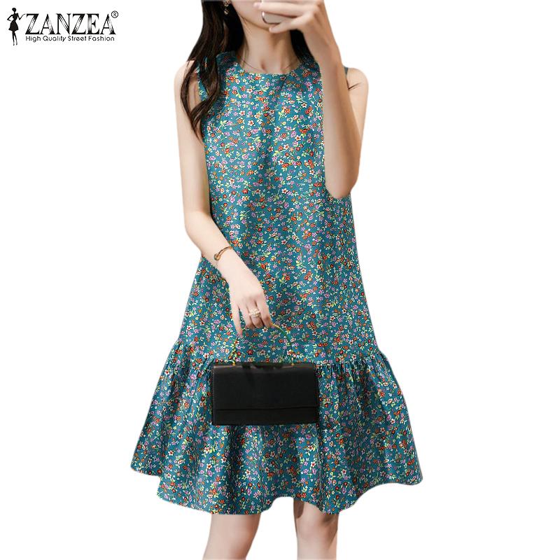 ZANZEA Womens Casual Floral Print Summer Sleeveless Dress