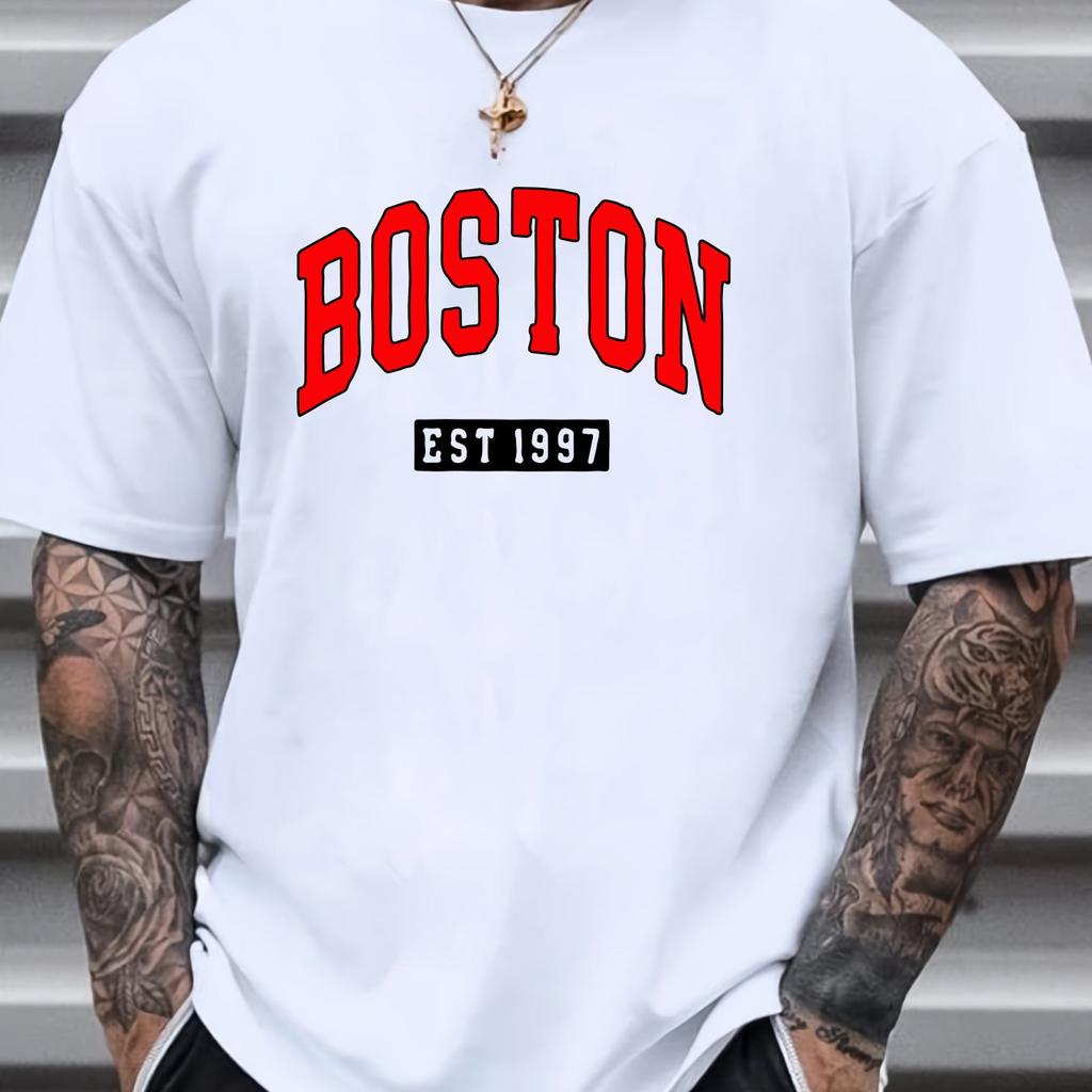 Модная высококачественная мужская летняя свободная футболка из 100% хлопка с принтом Boston, облегающая повседневная футболка с круглым вырезом и коротким рукавом