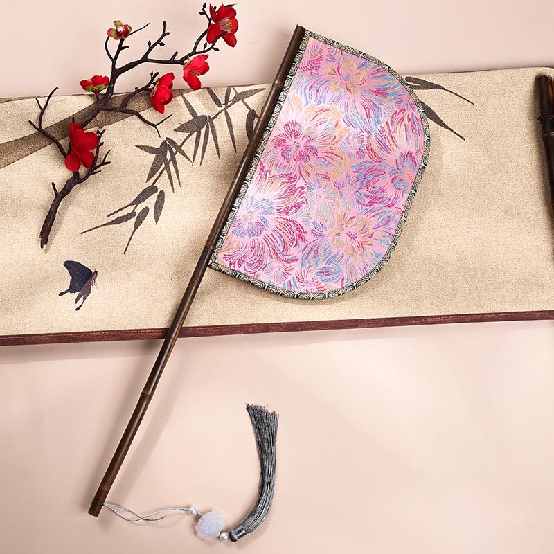 Purple Bamboo Knife Fan with Long Handle - Hanfu Catwalk Prop and Face Covering in Ancient Warring States Style