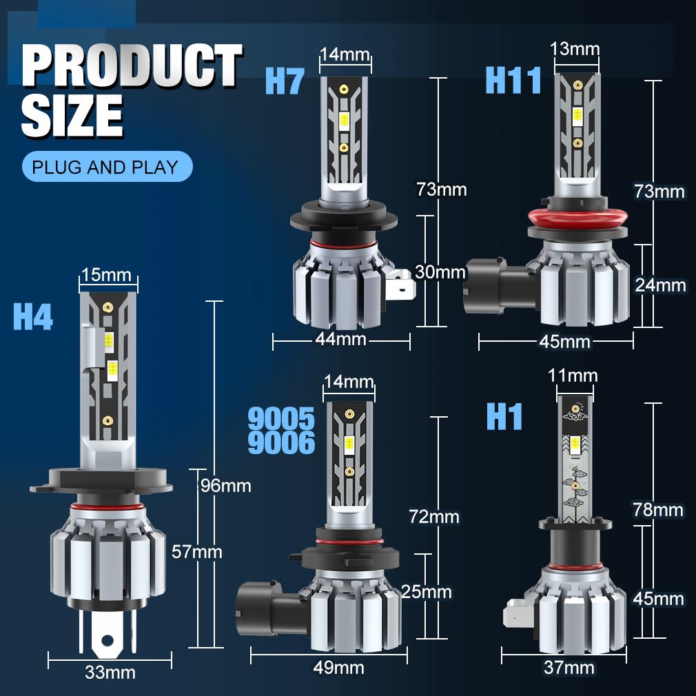 2 шт. H4 светодиодные фары H7 30000LM HIR2 9012 H1 Canbus без ошибок H11 H8 H16 9005 9006 HB3 HB4 светодиодные белые светодиодные противотуманные фары автомобильные фары безвентиляторные фары