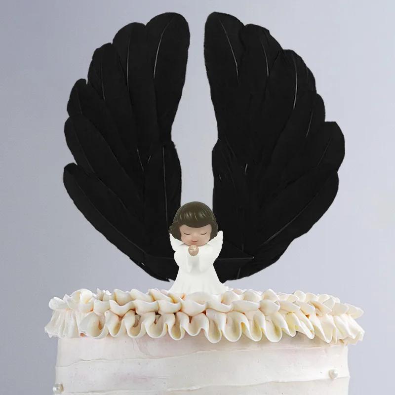 2pc Cute Angel Wing Feather Cake Topper For Baby Shower Kids Birthday Party Decoration Supplies Wedding Dessert Cake Decor Tools