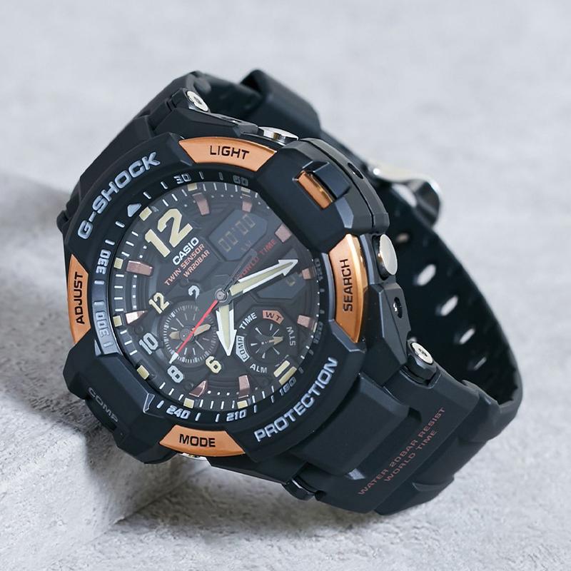 Casio G-SHOCK series aviation series fashionable classic compass function waterproof and shockproof luminous quartz movement resin strap GA-1100RG-1A